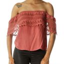 Socialite  Boho‎ Crochet Lace Off the Shoulder Blouse Dusty Rose Pink - Size S Photo 3