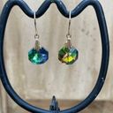 Swavorski Swarovski Iridescent Blue Crystal Round Earrings Silvertone Hook Earring… Photo 0