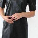 Lavender Brown  faux black leather puff sleeve shift dress size large Photo 0