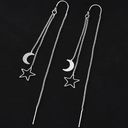 Silver Moon Star Threader Long Tassel Earring Chain, Drop Dangle Woman Earrings Photo 1