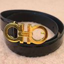 Salvatore Ferragamo Black Adjustable Leather Belt Polished Gold Buckle XS Photo 0