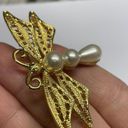 Monet Signed  Costume Brooch Pin - Gold Tone Faux Pearl Dragonfly Insect Photo 11