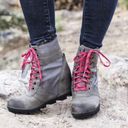 Sorel  Lexie Wedge Boots Quarry Grey Fuchsia Pink Lace Up Winter Booties Size 6 Photo 1