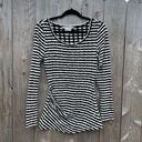 Max Studio  Womens Top Medium Black White Striped Textured Ruched Long Sleeve Photo 1