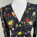 Veronica Beard  Kiona Black Floral Print Silk V-Neck Button Front Peplum Blouse 2 Photo 5