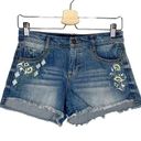 Harper NWT  Floral & Geometric Embroidered Step Hem Cut Off Denim Shorts Photo 0