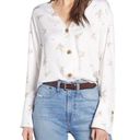 Something Navy  Floral Exaggerated Cuff Button Front Shirt Ivory Tan Large Photo 0