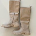 Boohoo  Waved Sole Chunky Knee High Boot in Cream Size US7 38 Photo 4