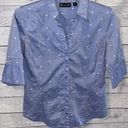 New York & Co. 7th Avenue Light Blue Button Up Top With White Dots Photo 0