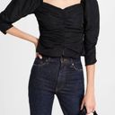 Something Navy  Black Ruched Puff Shoulder Blouse. Size S Photo 9