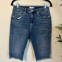 Good American  High Rise Medium Wash Bermuda Shorts Women's 8/29 Raw Hem Casual Photo 0