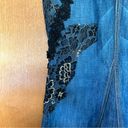 Bebe Long Denim Lace Applique Embellished Maxi Gusset Skirt Y2K Art to Wear Photo 2