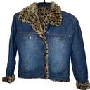 Vintage 90s 1990s y2k 2000s denim jacket with cheetah print faux fur lining retr Blue Photo 0