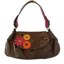 Moschino Cheap and Chic Brown Leather Studded Flower Hobo Handbag Purse Photo 0