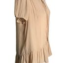 Ro & De  Pleated Peplum Blouse Top S Beige Short Sleeve High Low Hem Tie Neck Photo 4