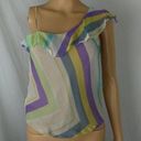 Tracy Reese  One Shoulder Ruffle Silk Crepe Sleeveless Abstract Blouse Tank Top Photo 0