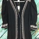 Esley NWT  Bohemian Boho Top Black With White Embroidery Size Small Photo 6