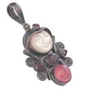 The Moon Silver Sajen Mother of Pearl Face Necklace PENDANT Garnet Ruby Peach Quartz Photo 5