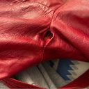 ma*rs Vint 60s 70s Red Leather & Silver Fox Fur Collar  Claus Christmas Trench Coat Photo 13