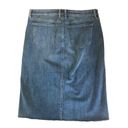 NYDJ Denim Midi Skirt Size 8 Front Patch- Clean Seline Knee Length Blue Fringe Hem Photo 1