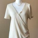 Lazy sundays  | Cream Waffle Knit Spliced Neckline Top Sz L Photo 0