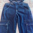 Pretty Little Thing Dark Blue Wash Cut Out Cargo Jeans Photo 3