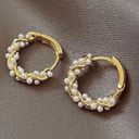 18K Gold Plated White Pearl Hoop Earrings for Women Photo 2