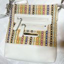 Stone Mountain  Woven Rainbow Wicker and White Leather Crossbody Bag Photo 3