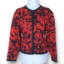 Vintage Jaeger London Cardigan Sweater Bright Red Abstract Pattern Crewneck Black Photo 11