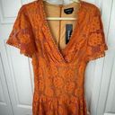 Bebe NWT  Embroidered Flutter Fit and Flare Dress - Orange Mini Dress Size Medium Photo 0