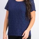 Market & Spruce MARKET SPRUCE STITCH FIX Plus Size Hans Crochet Front Top Navy Blue Short Sleeve Photo 0