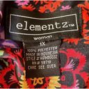 Elementz VTG  Blouse Woman 1X Black Floral Shirt Button Short Sleeves Psychedelic Photo 11