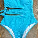 One Piece Blue One Shoulder Cut Out  Swimsuit Photo 0