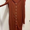 Iris  Women's Brown Ribbed Knit Button Down Bodycon Dress Size M Long Sleeve Photo 4