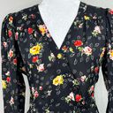 Veronica Beard  Kiona Black Floral Print Silk V-Neck Button Front Peplum Blouse 2 Photo 4