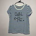 Kate Spade  ' Catch me if you can' Graphic Striped Shirt Navy Womens Size Medium Photo 0