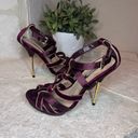 H by Halston  burgundy suede w/gold trim strappy heels sz 6M Photo 0