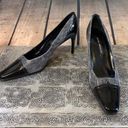 Sesto Meucci  Gray & Black Patent Leather & Shiny Fabric Heels Size 7.5 Photo 0