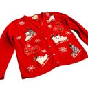 Basic Editions  Vintage Holiday Ice Skate Print Christmas Sweater Cardigan Small Photo 2