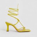 Karen Millen  Leather Ankle Tie Heeled Sandal Lime Green Yellow Neon Square Toe Photo 0