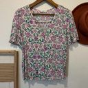 Mango  Purple & Green Botanical Floral Button Front V Neck Blouse XL Photo 1