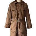 Vintage 70s Belted Winter Coat Hooded Cargo Parka Faux Fur Lined Chocolate Brown Size M Photo 0