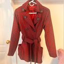 Houndstooth Joujou Red and green  Medium Trench Style Coat Photo 0