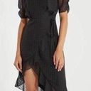 4S13NNA 4SI3NNA Womens Valerie Ruffle Hem Wrap Black Dress Short Puff Sleeves L Photo 0