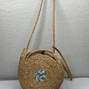 Vintage Blue  White Swirl Boho Round Straw Raffia Bag Hand Woven Shoulder Purse Photo 0