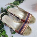 Anne Klein  Fortuna Stripe Fabric Slingback Rattan Wedge Sandals Boho 6M Photo 4