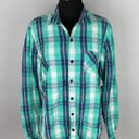 Zumba  Shirt Womens Green Blue Plaid Button Down Shirt Dancing Athletic S Photo 2