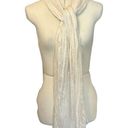 Edge Sheer Cream Scarf with Raw  Hem and Silver Threads Photo 3