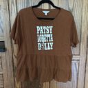 Time And Tru Patsy, Loretta, Dolly Peplum Brown Graphic Tee Top Shirt Ruffle Cropped Country Photo 0