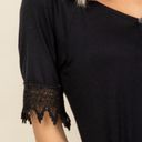 a.gain  Black Plus Size Lace Trimmed Short Sleeve Henley Top 1X 2X 3X Photo 1